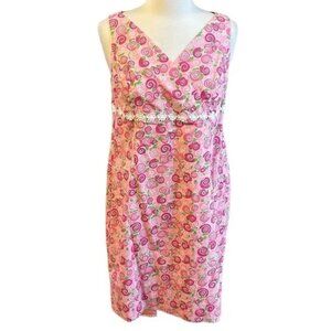 Vintage Lilly Pulitzer Dress Iced Pink Rolls Royce Snail Print, Maternity Large